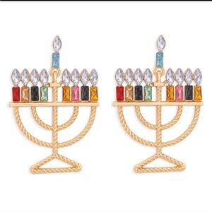 New Menorah Hanukkah Rhinestone Earrings